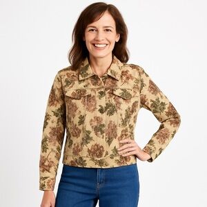 BILL BLASS Jeanswear Petite Vintage Floral Denim Jean Jacket Size PM